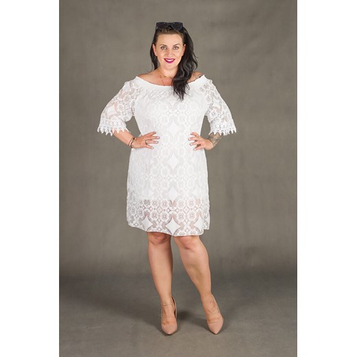 Biała Sukienka GORIZIA Koronka Plus Size - biały brazowy 44/48 TONO