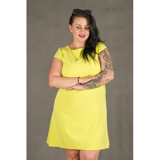 Żółta Sukienka FINESTRA Rozkloszowana Plus Size - Żółty zolty 50 TONO
