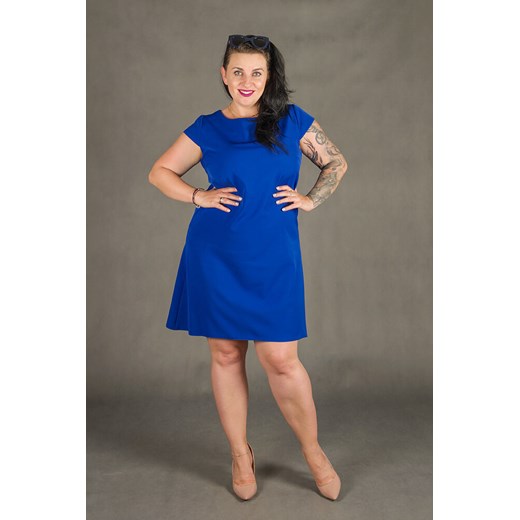 Chabrowa Sukienka FINESTRA Rozkloszowana Plus Size - niebieski  niebieski 50 TONO