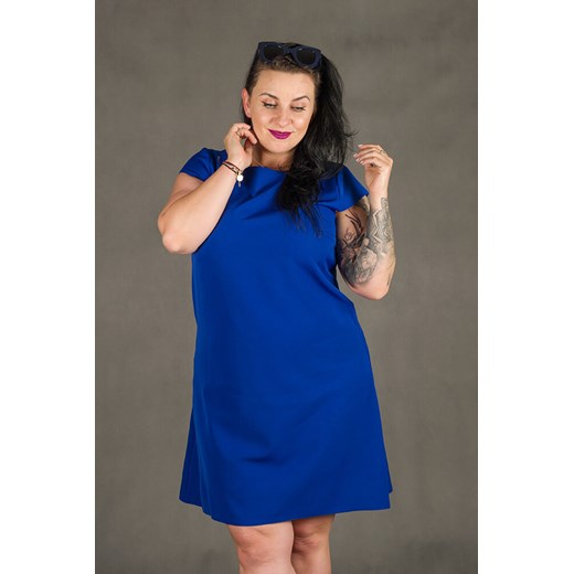 Chabrowa Sukienka FINESTRA Rozkloszowana Plus Size - niebieski niebieski  46 TONO