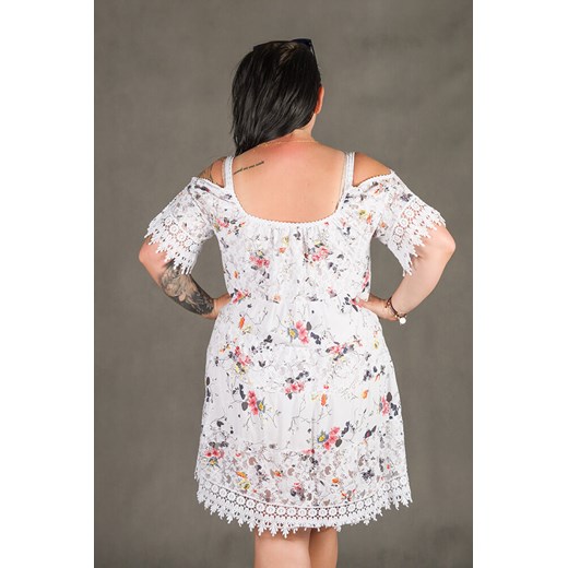 Biała Sukienka KLEO Koronka Plus Size - biały szary 44/48 TONO