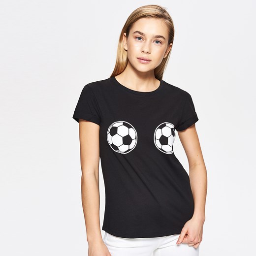 Cropp - Koszulka z piłkarskim motywem - Czarny czarny Cropp XS 