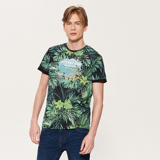 House - T-shirt z nadrukiem w tropikalne liście - Wielobarwn bezowy House XL 