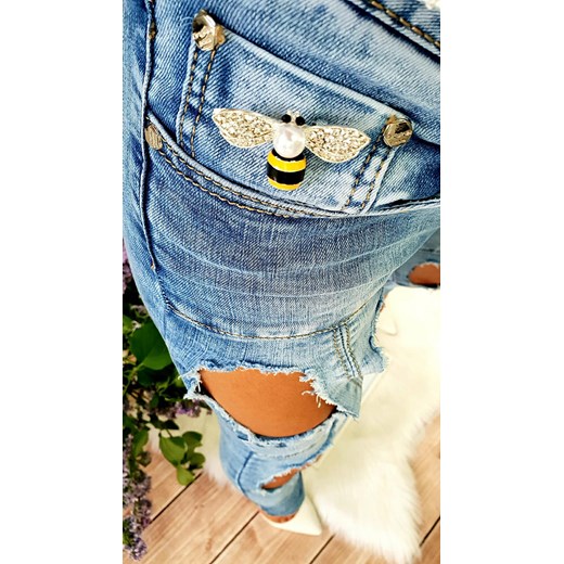 Spodnie jeans DE LUX z broszką niebieski Burciaga Butik M