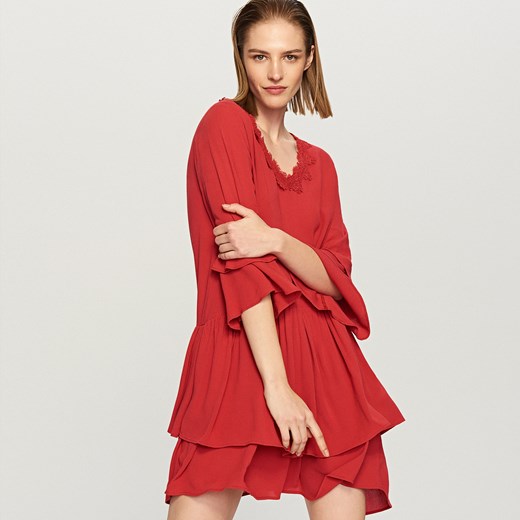 Reserved - Sukienka z falbankami - Bordowy Reserved czerwony 36 