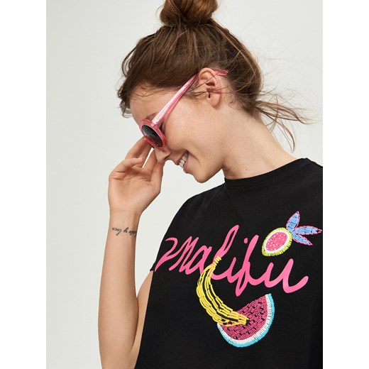 Sinsay - T-shirt z nadrukiem malibu - Czarny Sinsay XS