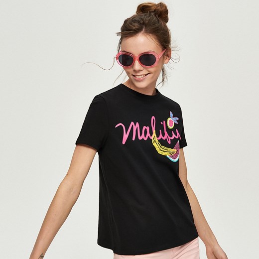 Sinsay - T-shirt z nadrukiem malibu - Czarny Sinsay M