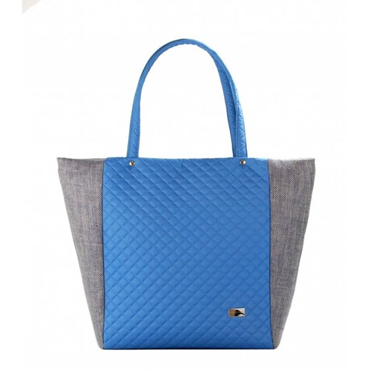 Damska torebka pikowana worek shopper SIMPLE 581 niebieska z bokami w kolorze szarym Farbotka rinkopl