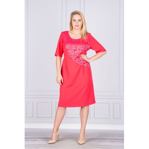 Sukienka Inter Irex różowa z okrągłym dekoltem elegancka