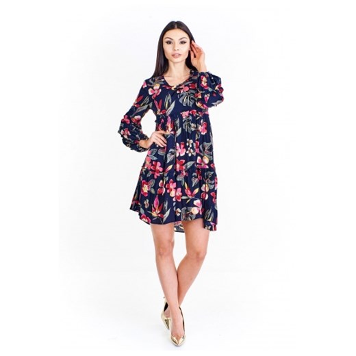 Wzorzysta sukienka odcinana pod biustem Norbi 38 ptakmoda.com