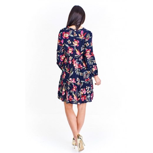 Wzorzysta sukienka odcinana pod biustem Norbi 36 ptakmoda.com