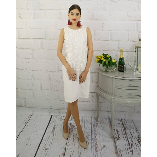Elegancka sukienka z gipiurą ecru Numero 36 Neomoda