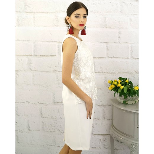 Elegancka sukienka z gipiurą ecru Numero 36 Neomoda