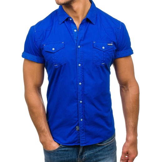 Koszula męska z krótkim rękawem niebieska Denley 3275 Denley.pl  XL Denley okazja 