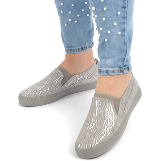 Wkładane trampki damskie slip on SZARE /D7-2 1268 s198/ Sweet Shoes 40 pantofelek24.pl