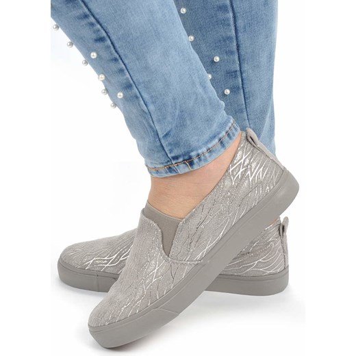 Wkładane trampki damskie slip on SZARE /D7-2 1268 s198/ Sweet Shoes 38 pantofelek24.pl