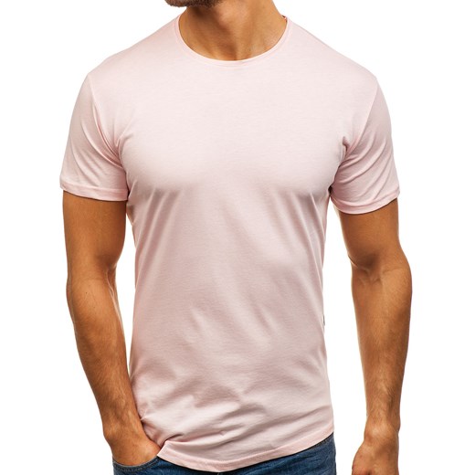 T-shirt męski bez nadruku różowy Denley 181227  Denley.pl L wyprzedaż Denley 