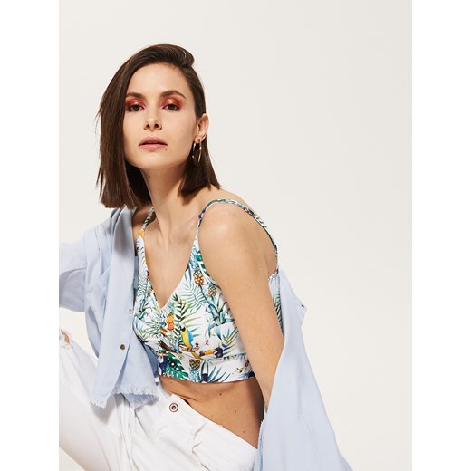 House - Crop top z tropikalnym nadrukiem - Biały House XS