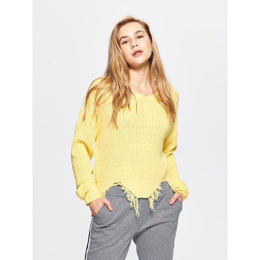 Cropp - Lekki sweter z przetarciami - Żółty Cropp  M 