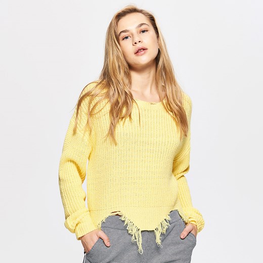 Cropp - Lekki sweter z przetarciami - Żółty Cropp  S 