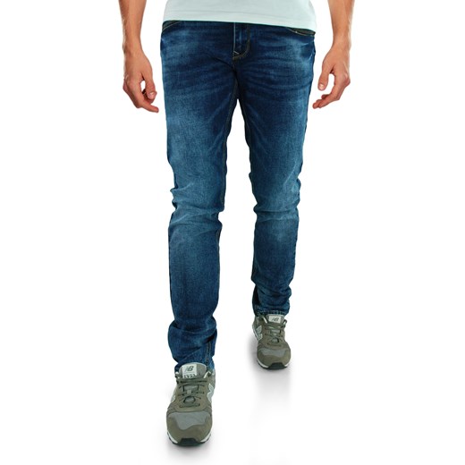 Jeansy męskie z rozjaśnieniami w kolorze niebieskim SM660