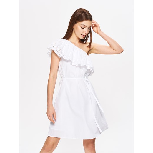 Cropp - Sukienka na jedno ramię z falbaną - Biały Cropp  M 