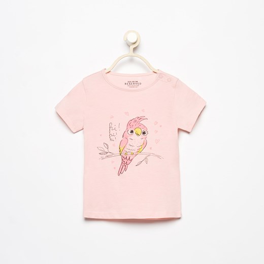 Reserved - T-shirt z delikatnym nadrukiem - Różowy  Reserved 74 