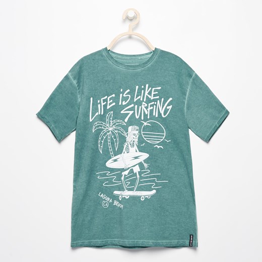 Reserved - T-shirt life is like surfing - Turkusowy  Reserved 140 