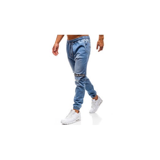 Spodnie jeansowe joggery męskie jasnoniebieskie Denley 2031