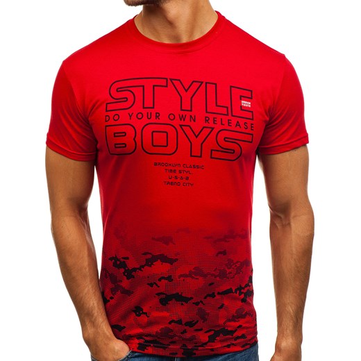 T-shirt męski z nadrukiem czerwony Denley 0010  Denley.pl L Denley
