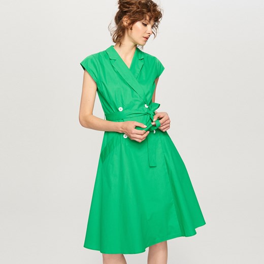 Reserved - Sukienka z wiązaniem w talii - Zielony  Reserved 44 