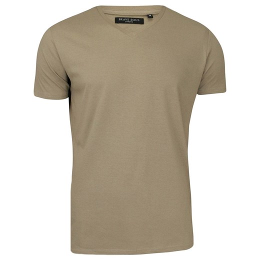 Beżowa Męska Koszulka (T-shirt) - Brave Soul - V-Neck TSBRSSS18SAINTCstone ze sklepu JegoSzafa.pl w kategorii T-shirty męskie - zdjęcie 51902771