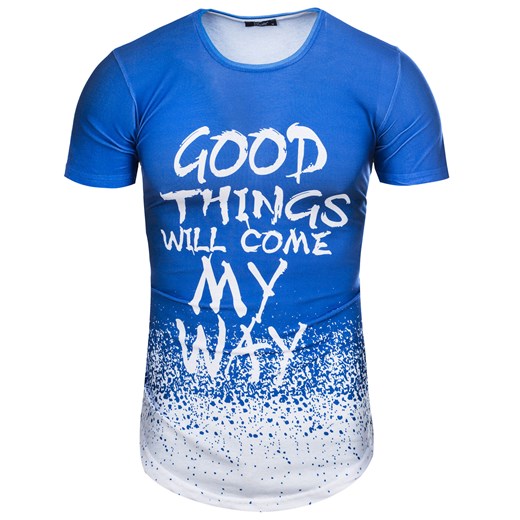 Koszulka męska t-shirt długi niebieski Recea