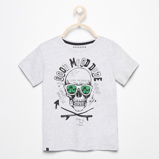 Reserved - T-shirt z surferską czaszką - Jasny szar Reserved  140 