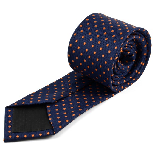 Niebieski krawat w pomarańczowe kropki