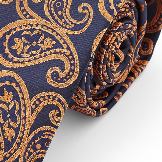Granatowo-pomarańczowy krawat z poliestru we wzór paisley