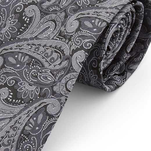 Szeroki srebrno-szary krawat z poliestru we wzór paisley