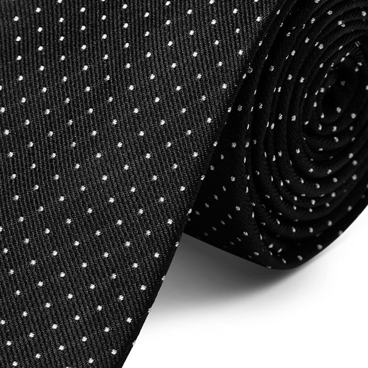 Czarny krawat jedwabny w kropki 6 cm