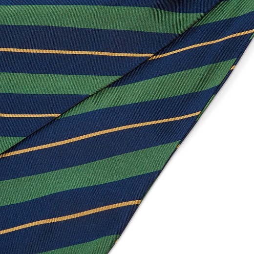 Ciemnogranatowy krawat jedwabny w zielono-złote paski