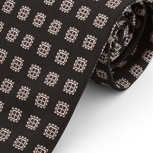 Szeroki czarny krawat z jedwabiu w geometryczne wzory