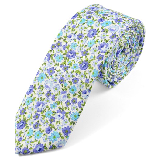 Bawełniany krawat w niebieskie kwiaty