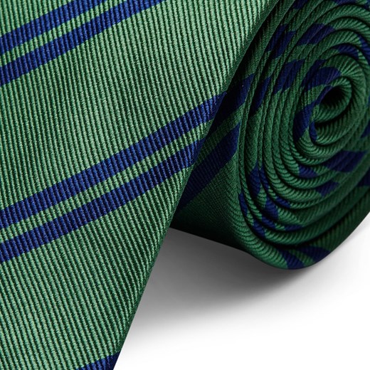 Zielony krawat jedwabny w podwójne zielone paski 6 cm