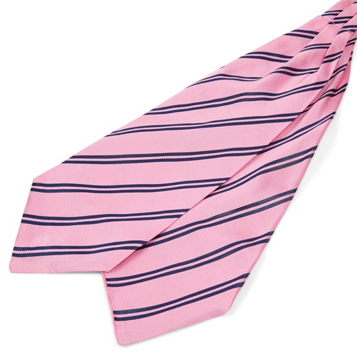 Różowy krawat jedwabny w podwójne ciemnogranatowe paski