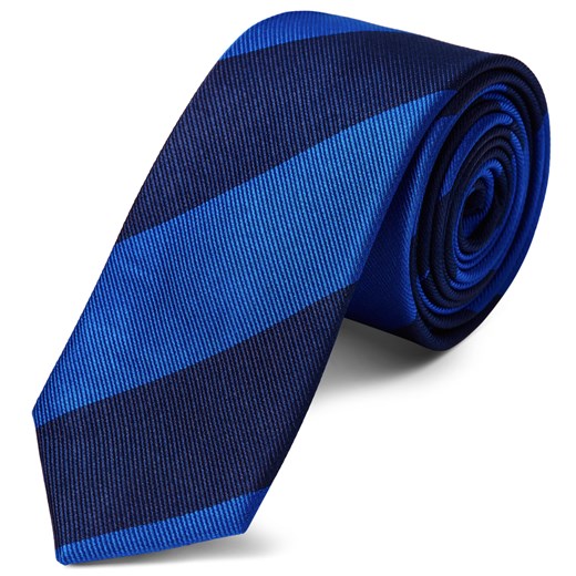 Królewski niebiesko-ciemnogranatowy krawat jedwabny w paski 6 cm