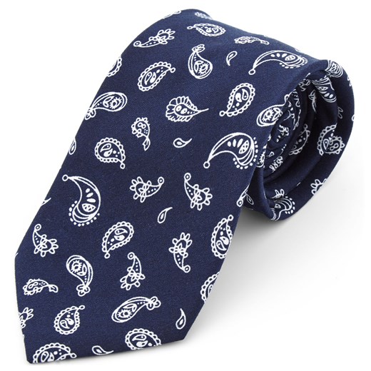Szeroki granatowy krawat z poliestru w minimalistyczny wzór paisley