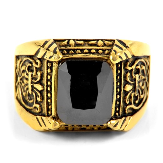 Stalowy grecki pierścień magnata w kolorze złota