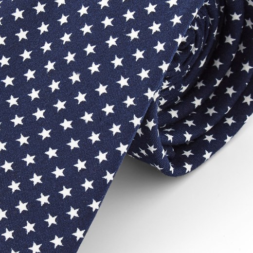 Szeroki granatowy krawat z poliestru w gwiazdy
