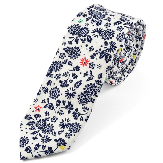 Bawełniany krawat w biało-niebieski kwiatowy wzór