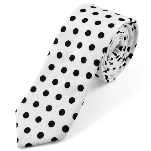 Biały bawełniany krawat w groszki