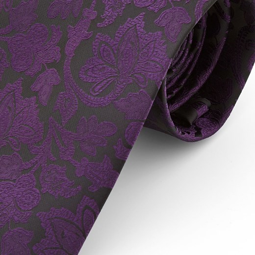 Szeroki fioletowo-czarny krawat z poliestru w barokowym stylu